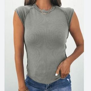 Free-people Women's Grey and Green T-shirt